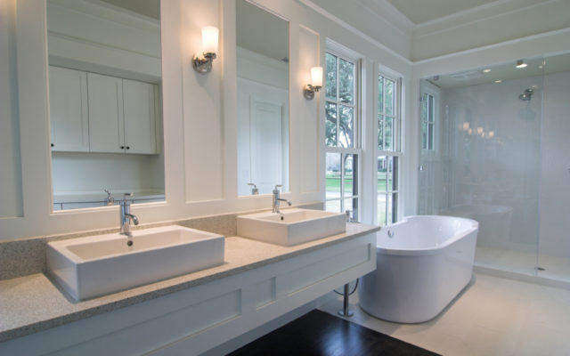 glass shower screen and mirrors