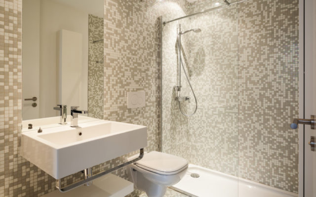 semi frameless glass shower screen and frameless mirror